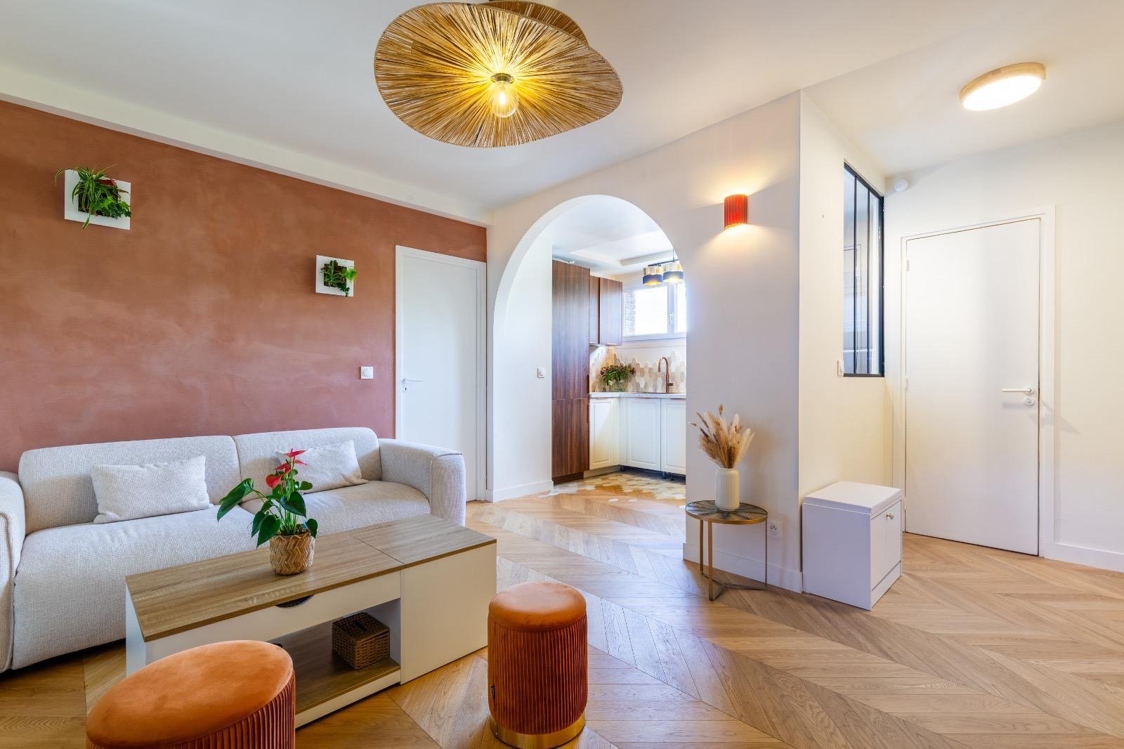 Séjour terracotta · réalisation ART TEC RÉNOVATION